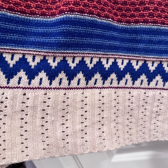 AMOR BOHO BLUE CREAM ORANGE RUST COVER-UP SWEATER BOHEMIAN RETRO  EARTH TONES OS - Picture 13 of 14